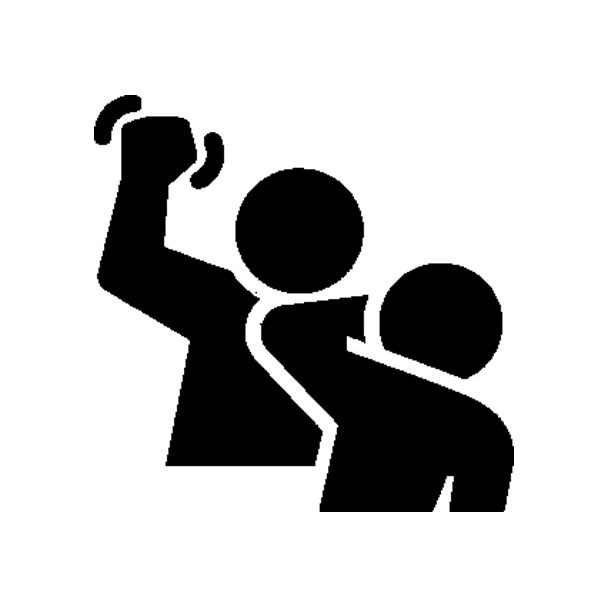 Icon featuring a person threatening another cowering person